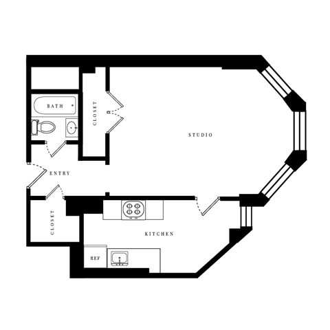 a floor plan of a residence with an open floor plan with a circular floor plan