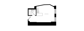 a floor plan of a studio apartment with a bedroom and a living room