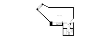 a floor plan of a studio apartment with a loft