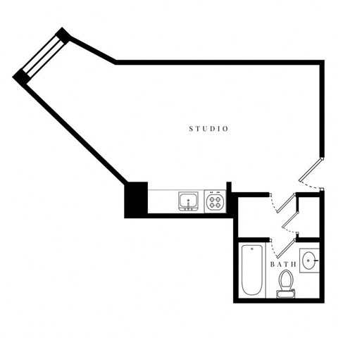 a floor plan of a studio apartment with a loft