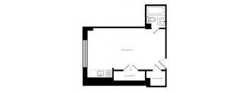 a floor plan of a studio apartment with a bedroom and a living room