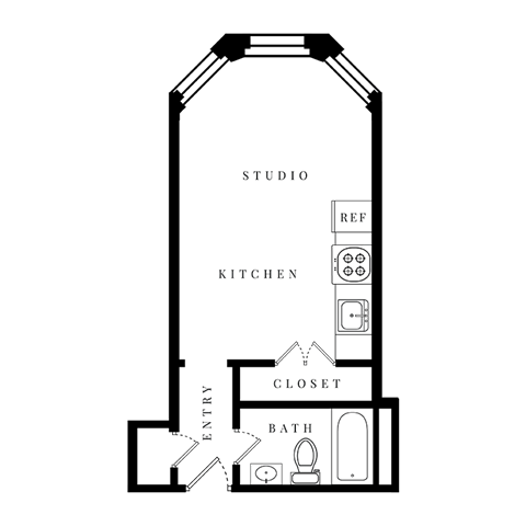 a floor plan of a small house with a bedroom and a bathroom