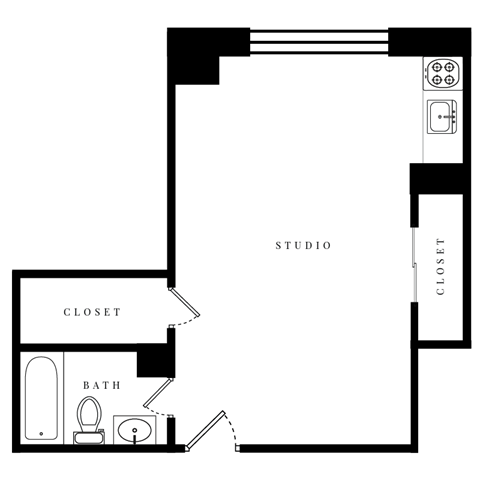 a floor plan of a house with a bedroom and a living room