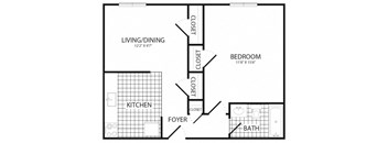 a floor plan of a bedroom apartment with a bathroom and a living room