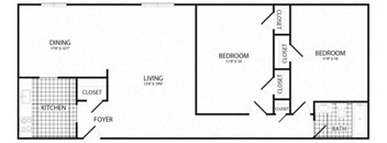 the floor plan of an apartment with a bedroom and a living room