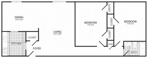 the floor plan of an apartment with a bedroom and a living room