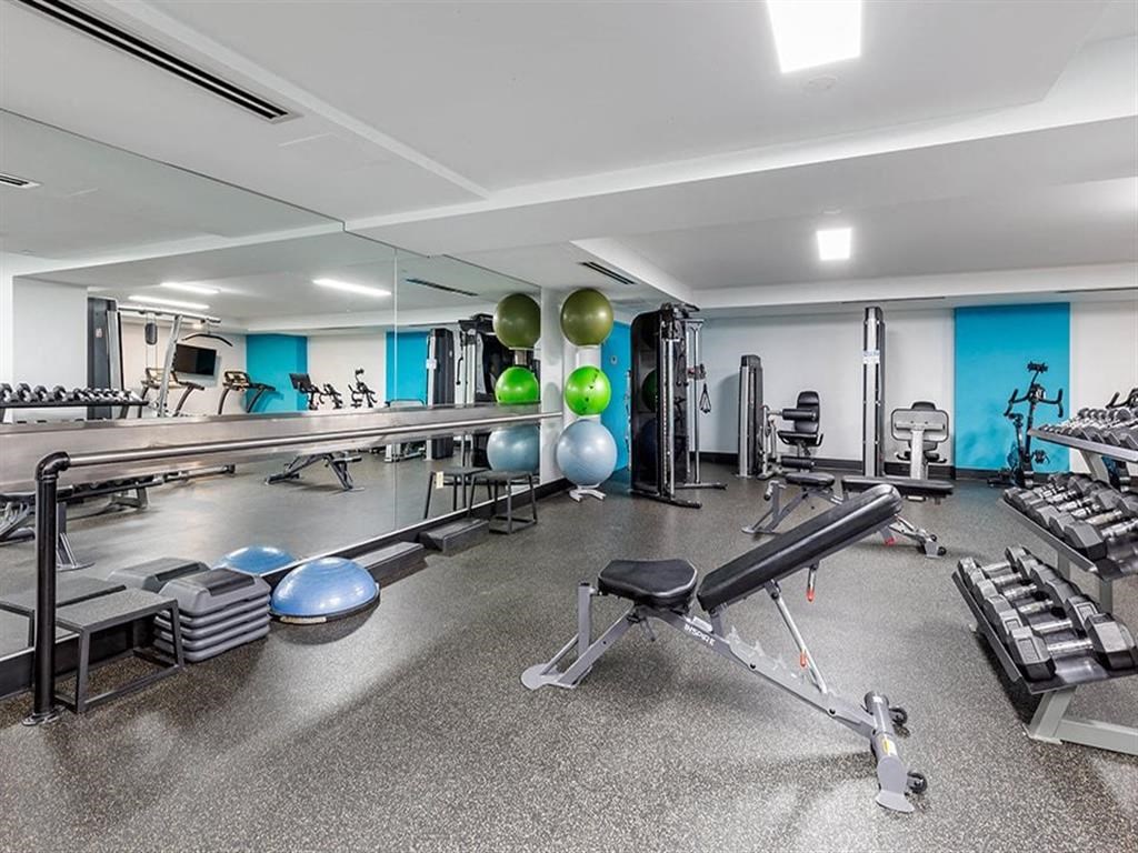 the gym at the lobby of the building