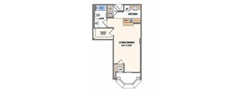 a floor plan of a small house with a bedroom and a closet