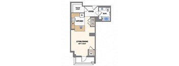 a floor plan of a small house with a bedroom and a living room