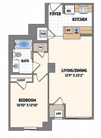 a floor plan of a small room with a bedroom and a bathroom