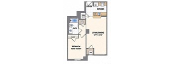 a floor plan of a small house with a bedroom and a bathroom