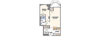 a floor plan of a small house with a bedroom and a bathroom