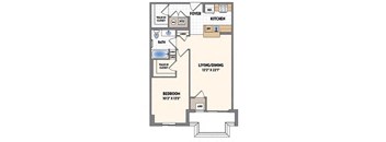 a floor plan of a small house with a bedroom and a bathroom