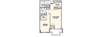 a floor plan of a small house with a bedroom and a bathroom