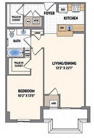 a floor plan of a small house with a bedroom and a bathroom
