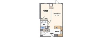 a floor plan of a small house with a bedroom and a living room