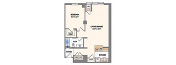 a floor plan of a house with a bedroom and a living room