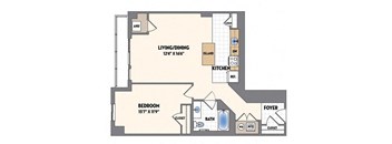 the floor plan of a bedroom apartment with a bathroom and a closet