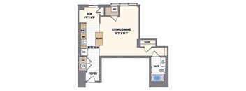 the floor plan of a small house with a bedroom and a living room
