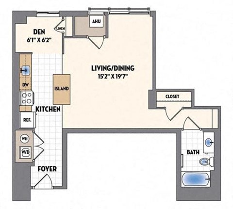 the floor plan of a small house with a bedroom and a living room