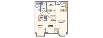 a floor plan of a small house with a bedroom and a living room