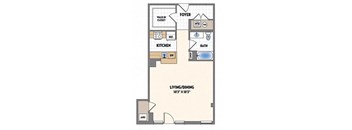 a floor plan of a small room with a bathroom and a closet