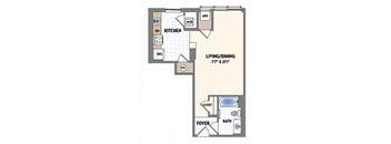 a floor plan of a small room with a bedroom and a bathroom