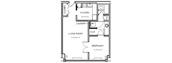 a floor plan of a small house with a bedroom and a living room