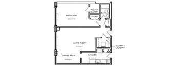 a floor plan of a small house with a bedroom and a living room