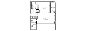 a floor plan of a small house with a bedroom and a living room