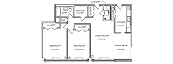 a floor plan of a house with bedrooms and a living room
