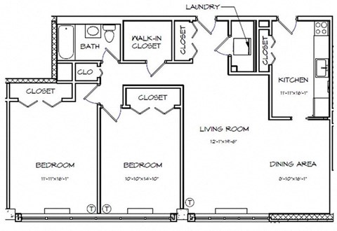 a floor plan of a house with bedrooms and a living room