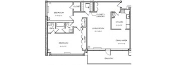 a floor plan of a house with a bedroom and a living room