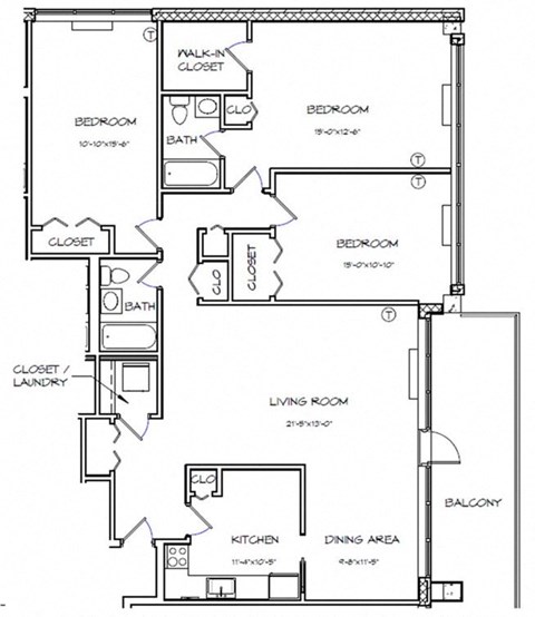 a floor plan of a house with bedrooms and a living room