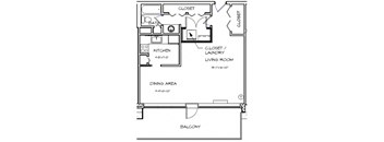 a floor plan of a small house with a kitchen and a dining room