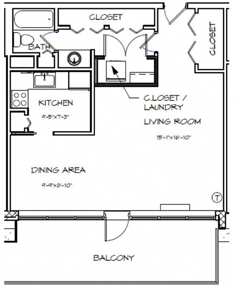 a floor plan of a small house with a kitchen and a dining room