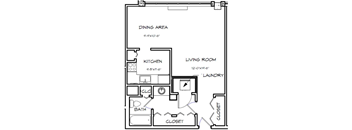 a floor plan of a small house with a kitchen and a living room