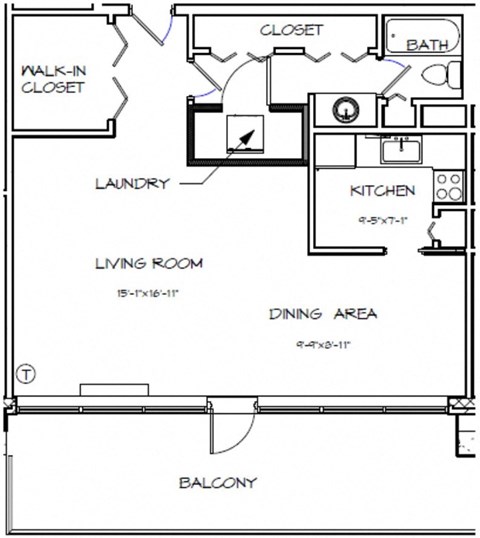 a floor plan of a small house with a kitchen and a living room