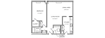 a floor plan of a small house with a bedroom and a living room