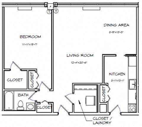 a floor plan of a small house with a bedroom and a living room