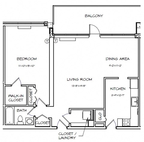 a floor plan of a house with a bedroom and a living room