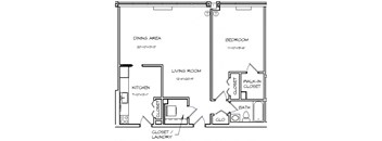 a floor plan of a house with a bedroom and a living room