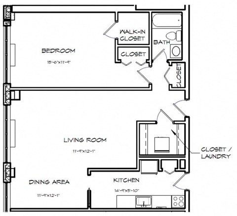 a floor plan of a small house with a bedroom and a living room