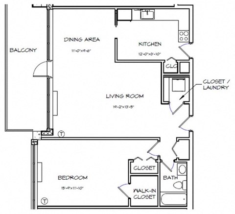 a floor plan of a house with a bedroom and a living room