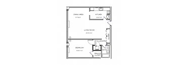 a floor plan of a house with a bedroom and a living room