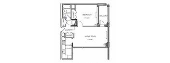 a floor plan of a small house with a bedroom and a living room