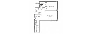 a floor plan of a small house with a bedroom and a living room
