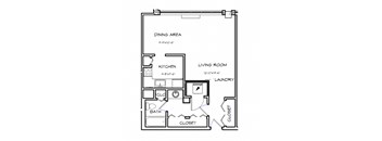 a floor plan of a 1 bedroom floor plan