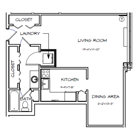 a floor plan of a house with a bedroom and a living room
