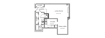 a floor plan of a house with a bedroom and a living room